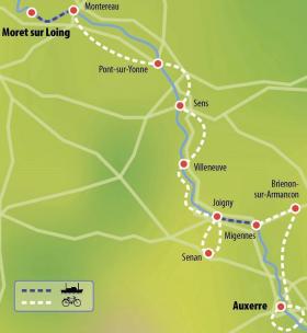 Burgundy cycling vacation - map